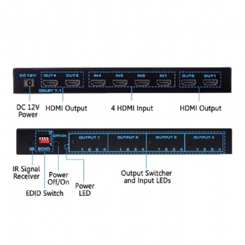 SWMX44A,HDMI 2.0 Matrix 4x4 support 18Gpbs, HDCP 2.2