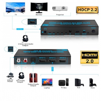 SW05B,2.0V 3x1 HDMI Switch support Audio Extraction and ARC function