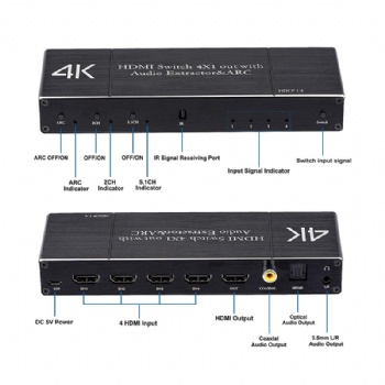 SW06A， HDMI 1.4V Switch 4x1 with Audio extraction and ARC function
