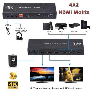 SWMX42,HDMI Matrix 4x2 Support 4K with Audio extraction